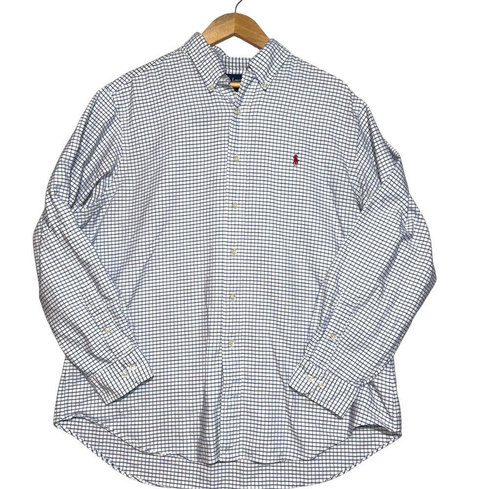 Ralph Lauren Classic Fit Button Down Blue Check Plaid Long Sleeve Men's 17 34/35